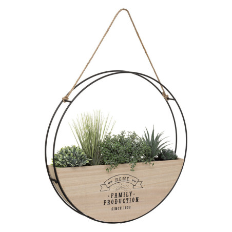 Plante artficielle dans support à suspendre en bois et létal - Beige - D 44 cm