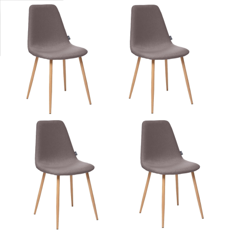 Lot de 4 chaises "Roka" en tissu et bois - Gris - L 45 x P 51 x H 87 cm