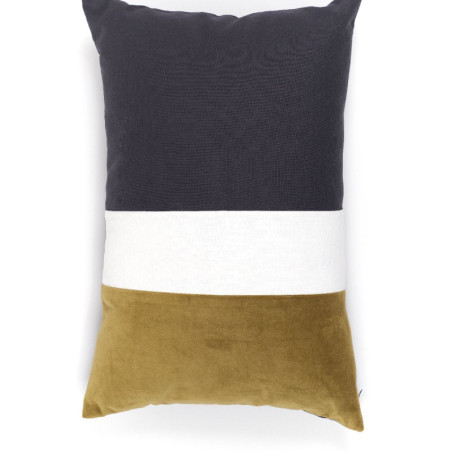 Coussin rectangle en coton tricolore "Indies" - Bleu/Bronze/Blanc - 40 x 60 cm