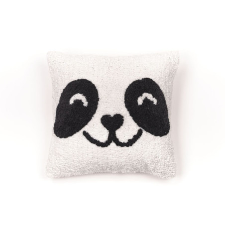 Coussin déhoussable carré en coton avec tête de panda - Blanc/Noir - 40 x 40 cm