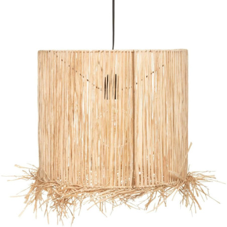 Suspension luminaire en métal et rafia "Haci" - Beige - D 36 cm