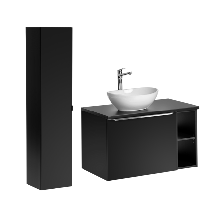 Ensemble meuble vasque à poser + colonne + 1 éléments - 80 cm - Rosario Black