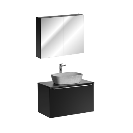 Ensemble meuble vasque à poser + cabinet miroir - 80 cm - Rosario Black