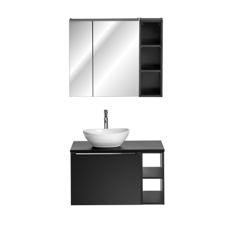 Ensemble meuble vasque à poser + 3 éléments - 80 cm - Rosario Black