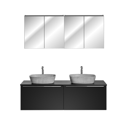 Ensemble meuble double vasques à poser + cabinets miroirs - 160 cm - Rosario Black