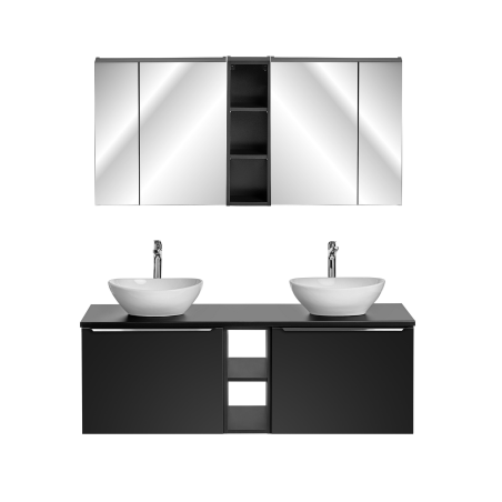 Ensemble meuble double vasques à poser + cabinets miroirs + 2 éléments - 140 cm - Rosario Black