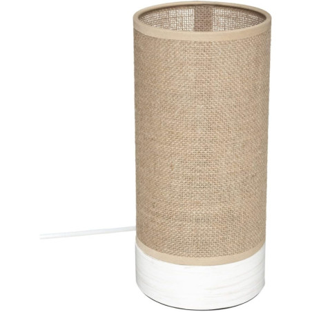 Lampe cylindrique à poser en bois et lin "Elva" - Beige - H 27 x D 12,5 cm