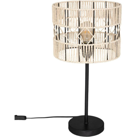 Lampe droite à poser en métal et corde "Caly" - Beige et noir - H 47 x D 24 cm