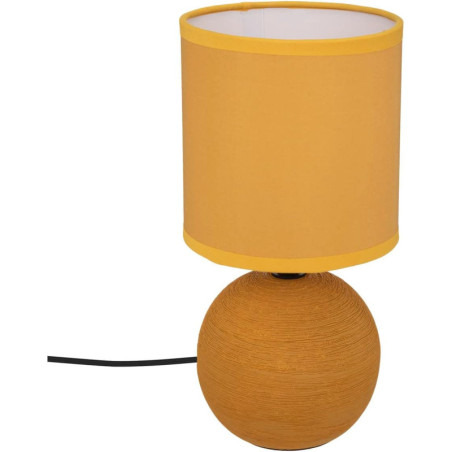 Lampe boule en céramique strié à poser "Timeo" - Ocre - H 25 x D 13 cm