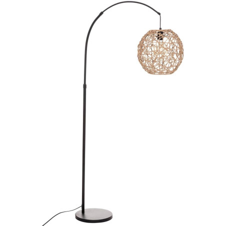 Lampadaire design arc en métal et abat-jour en corde "Raahe"- Noir et Beige - H 180 cm