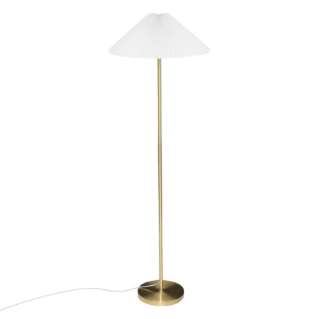 Lampadaire droit en métal avec abat-jour en coton plissé "Jilling" - Doré et Blanc - H 150 cm