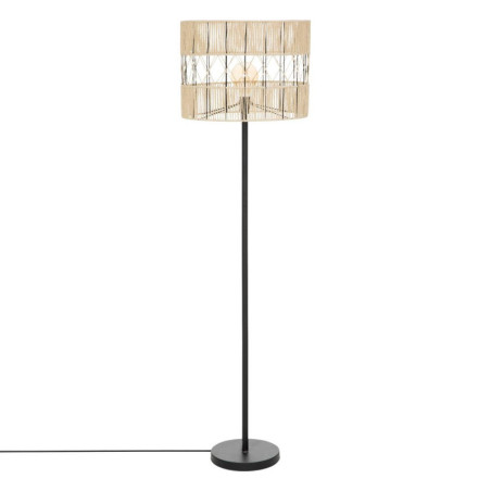 Lampadaire droit en métal avec abat-jour en corde "Cosy" - Noir et Beige - H 150 cm