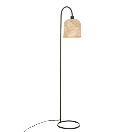 Lampadaire en métal avec abat-jour en bambou tréssé "Ali" - Noir et Beige - H 159 cm