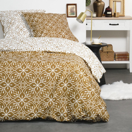 Parure de lit double "Sunshine" en coton à imprimé floral - Bronze - 220 x 240 cm
