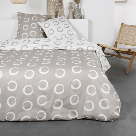 Parure de lit double en coton flanelle à motifs cercles - Beige - 240 x 260 cm