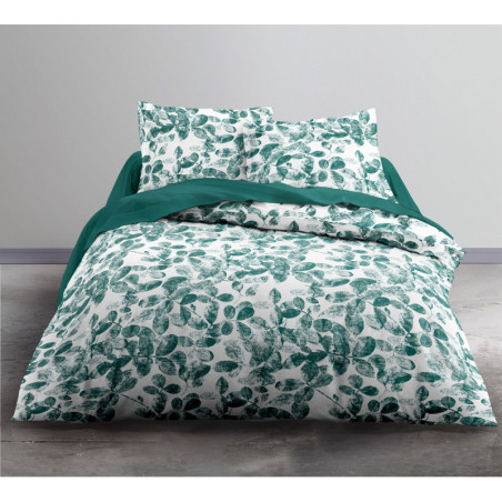 Parure de lit double "Crazy" à motifs de feuilles - Vert/Blanc - 220 x 240 cm