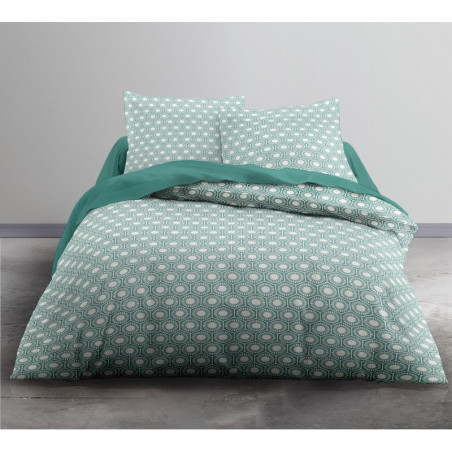 Parure de lit double "Crazy" à motifs cercles - Vert/Blanc - 220 x 240 cm