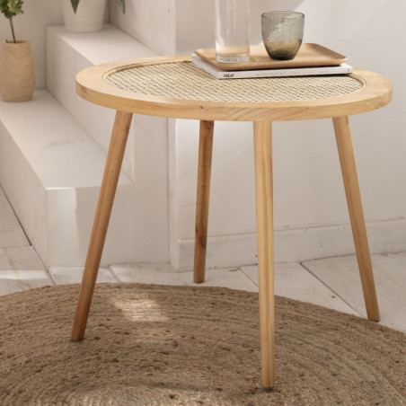 Table d'appoint "Palma" en bois - Beige - D 60 x H 45 cm