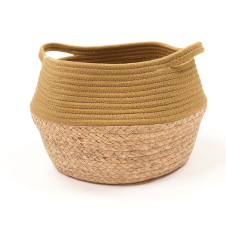 Panier rond "Cosy" en coton et jacinthe - Bronze - D 27 x H 23 cm