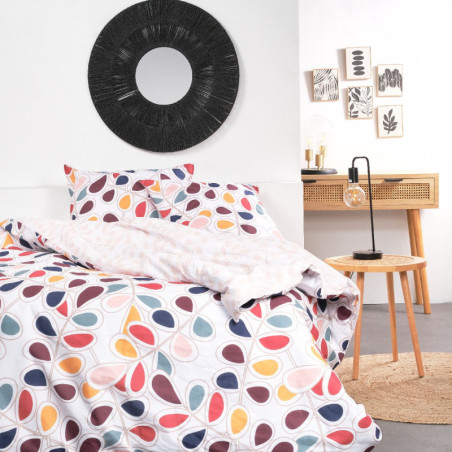 Parure de lit double en coton avec imprimé feuilles colorées "Sunshine" - Multicolore - 240 x 260 cm