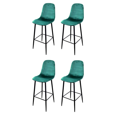 Lot de 4 tabourets de bar velours avec dossier "Inoui"- Vert - L 42 x P 47 x H 108 cm