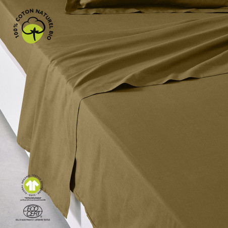 Drap plat lit simple "Organic" en coton bio - Bronze - 180 x 290 cm