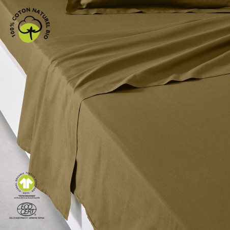 Drap plat lit double "Organic" en coton bio - Bronze - 240 x 300 cm