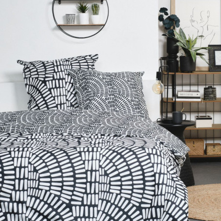 Parure de lit double imprimé en coton "Sunshine" - Noir/Blanc - 240 x 260 cm