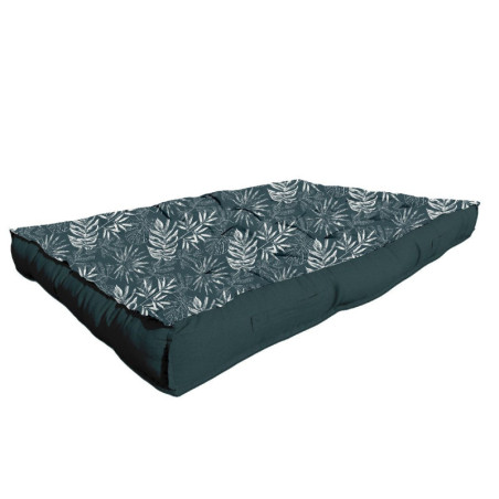 Matelas pour palette à imprimé feuillages "Spirit Garden" - Bleu paon - l 80 x L 120 H 15 cm