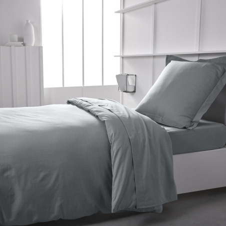 Housse de couette lit simple "Essential" en coton - Gris acier - 140 x 200 cm