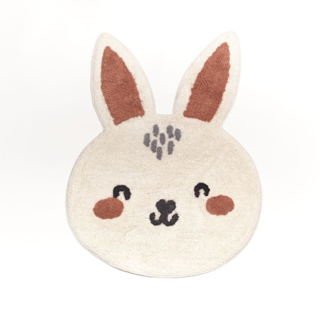 Tapis en forme de tête de lapin en coton - Blanc - 50 x 60 cm