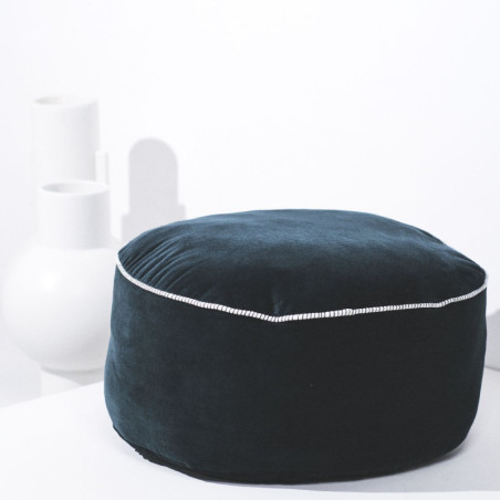 Pouf rond "Cocoon" en coton - Bleu paon - D 40 x H 20 cm