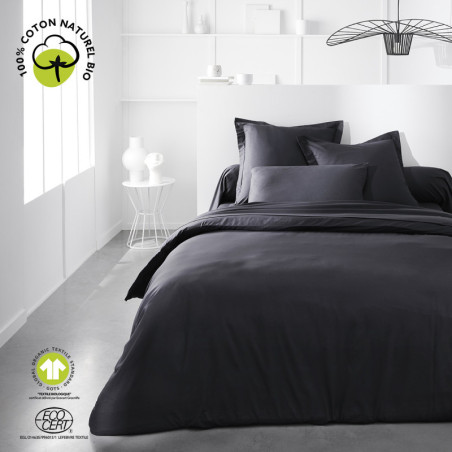 Housse de Couette lit double "Organic" en coton bio - Gris fusain - 220 x 240 cm