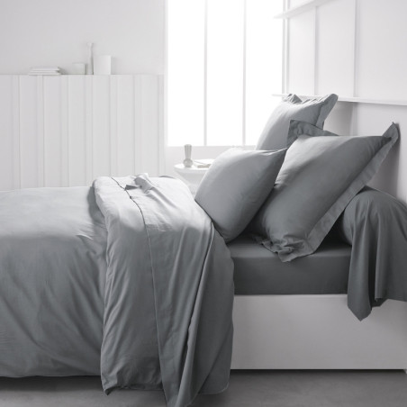 Housse de Couette lit double "Essential" en Coton - Gris Acier - 220 x 240 cm