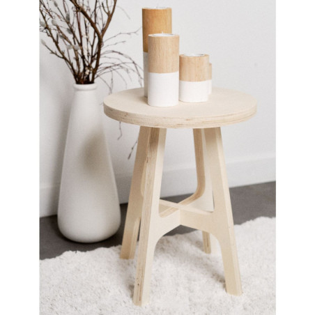 Tabouret "Simplicity" rond en bois - Beige - D 35 x H 45 cm