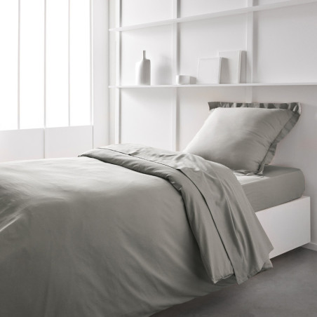 Housse de Couette lit simple "Essential" en coton - Gris - 140 x 200 cm