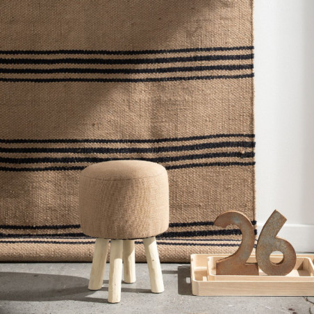 Tabouret "Indies" en jute et bois - Beige - D 24 X H 25 cm