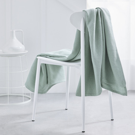 Plaid Nid d'Abeille "Essential" en coton - Vert celadon - 150 x 200 cm