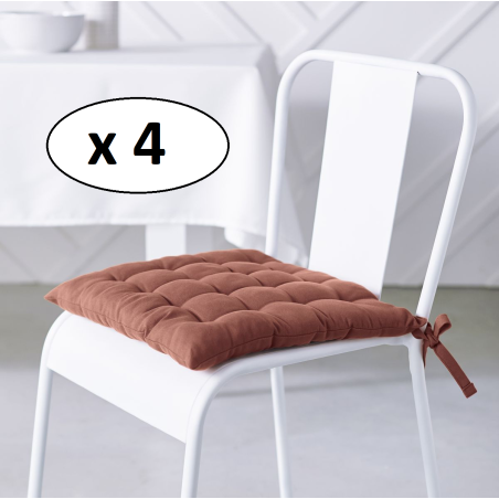 Lot de 6 galettes de chaises carré "Essential" en coton matelassé - Terracotta - 38 x 38 cm