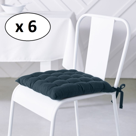 Lot de 6 galettes de chaises carré "Essential" carrée en coton matelassé - Bleu paon - 38 x 38 cm