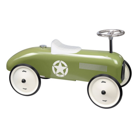 Porteur voiture vintage en métal - Vert kaki - l 76 x H 40 x P 38 cm