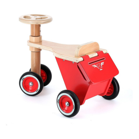 Triporteur en bois petit postier avec coffre de rangement - Rouge - l 48 x H 33 x P 36 cm