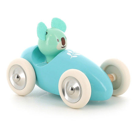 Voiture en bois "Boizoos" - Alice le koala - Bleu - L 16 x l 10 x H 11 cm