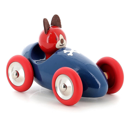 Voiture en bois "Boizoos" - Lucien le chien - Bleu - L 16 x l 10 x H 11 cm