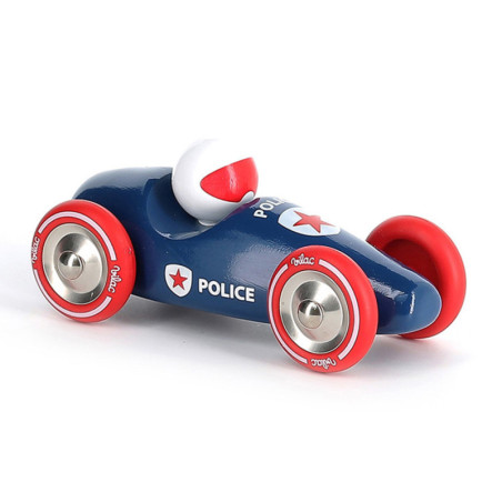 Voiture de course de la police en bois - Bleu/Rouge - L 17 cm