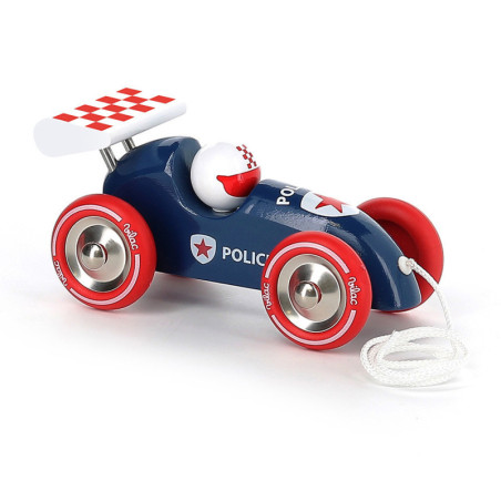 Voiture de course à tirer de la police - Bleu - L 16 cm