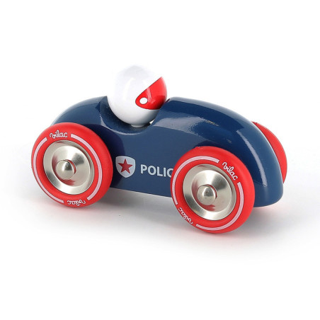 Voiture de police grand format en bois - Bleu/Rouge - L 14,5 x P 6,5 x H 8,5 cm