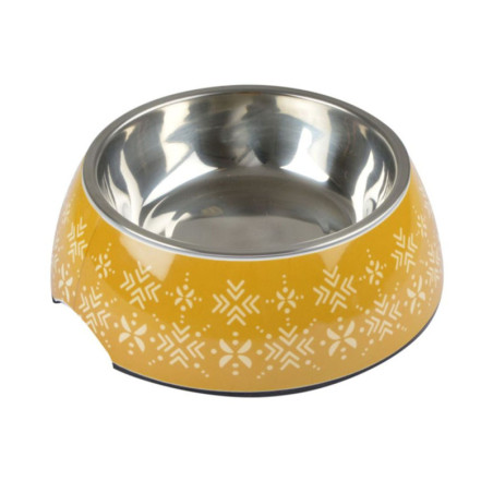 Gamelle en mélamine avec bol en inox amovible "Mix and Match" - Jaune/Motif Ethnic - 300 ml - D14,7 cm