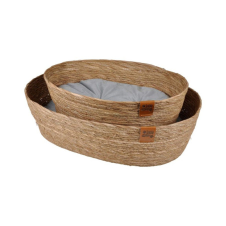 Set de 2 Paniers ovales pour animaux tressés en jacinthe d'eau "Nomade" - Beige - Tailles S/L