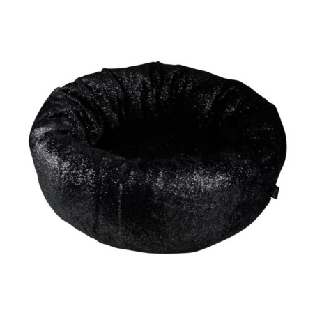 Coussin rond apaisant pour animaux à paillettes - Noir avec paillettes argentées - D 55 x H 25 cm